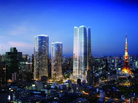 Tòa tháp Aman Residences giữa đường chân trời Tokyo về đêm